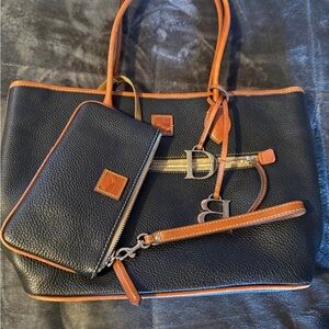Black and Brown Leather Tote and Wallet Set